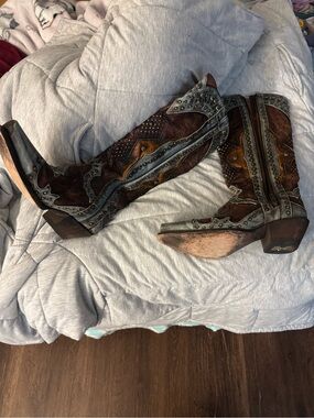 Dan Post Brown and Silver Studded Western Knee-High Boots